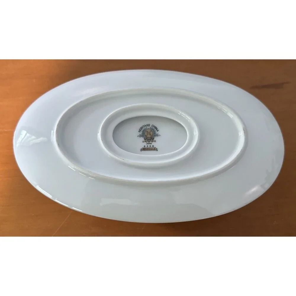Noritake Roseville 6238 Gravy Boat with Attached Underplate Roses Pink Vintage